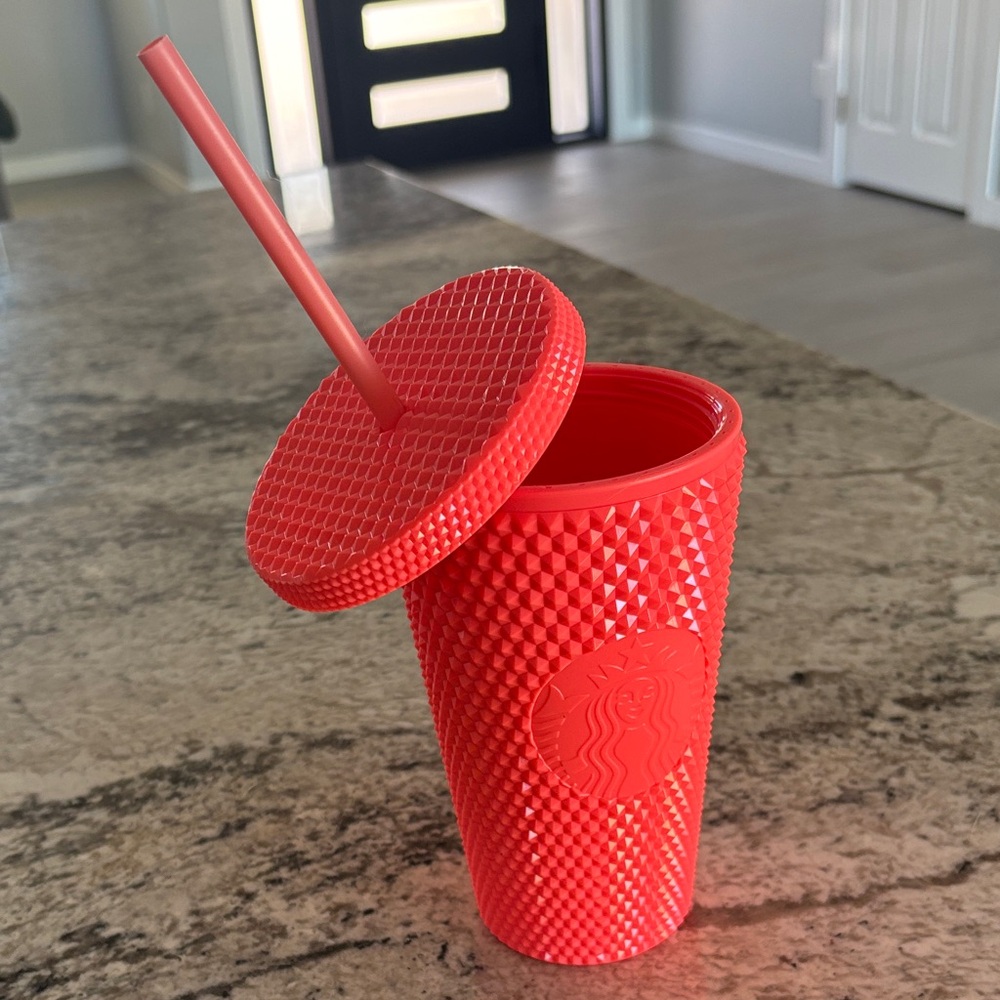 Pink Textured Tumbler with Straw
